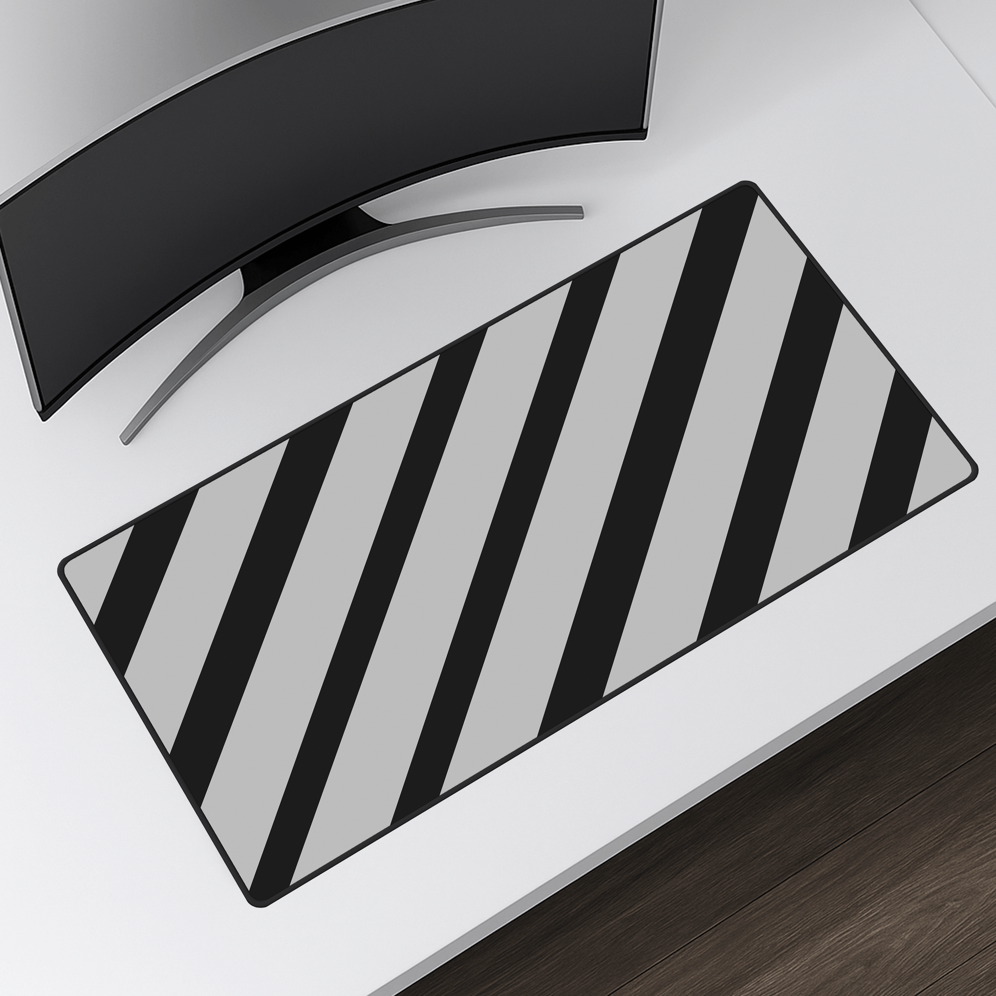 Parallel desk mat on white desk mockup